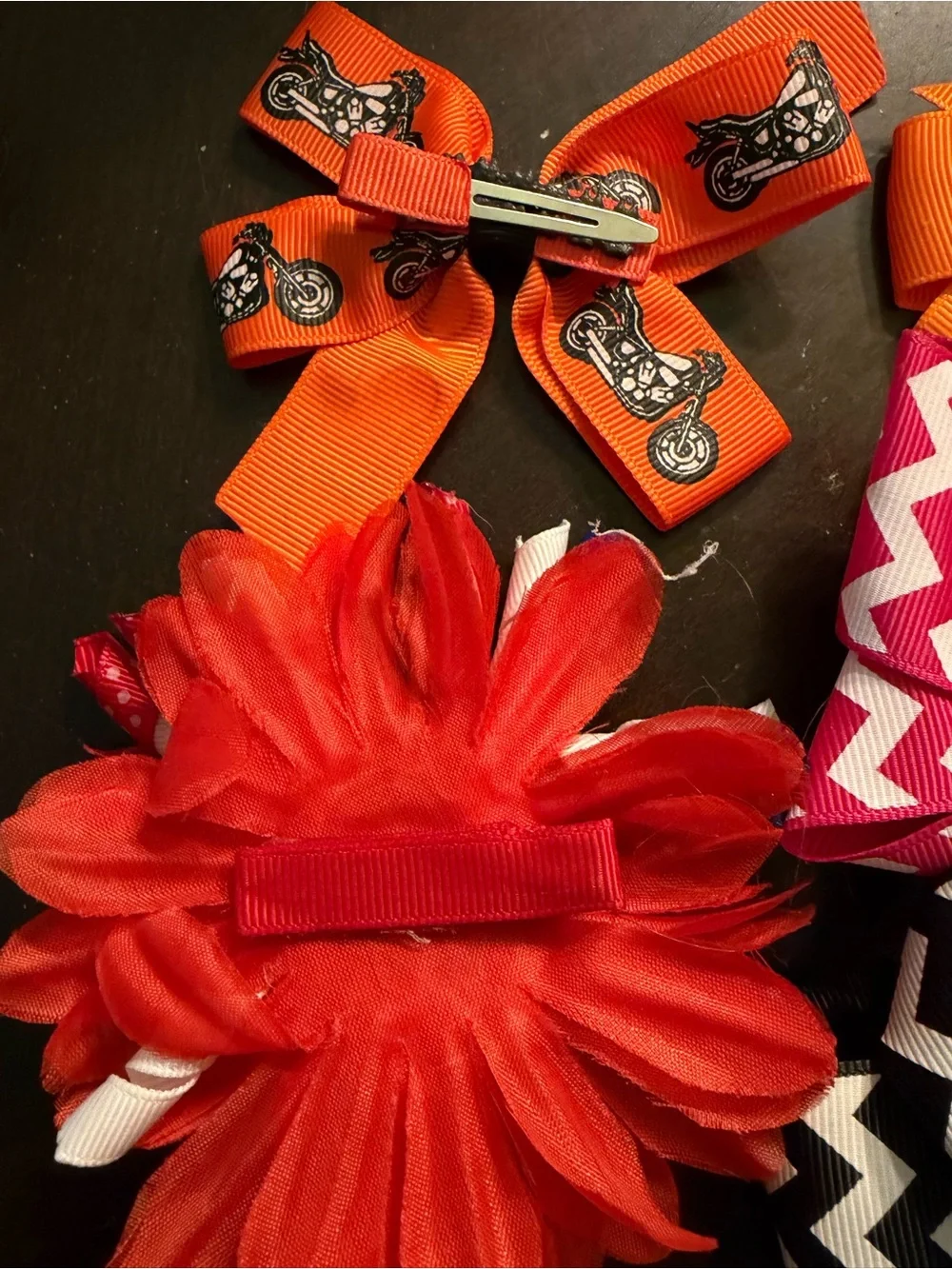 Bundle of 7 clip on handmade hair bows w/ motorcycles and July 4th